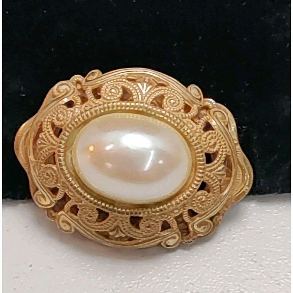 Miriam Haskell Gold-Tone Faux Pearl Cabochon Brooch - Pin ESTATE